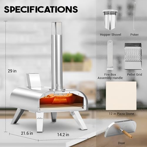 BIG HORN OUTDOORS 12" Dual Fuel Pizza Oven – Electric & Wood Pellet, Indoor & Outdoor High-Temp Pizza Maker (1000°F) with Pizza Stone for Wood-Fired Flavor