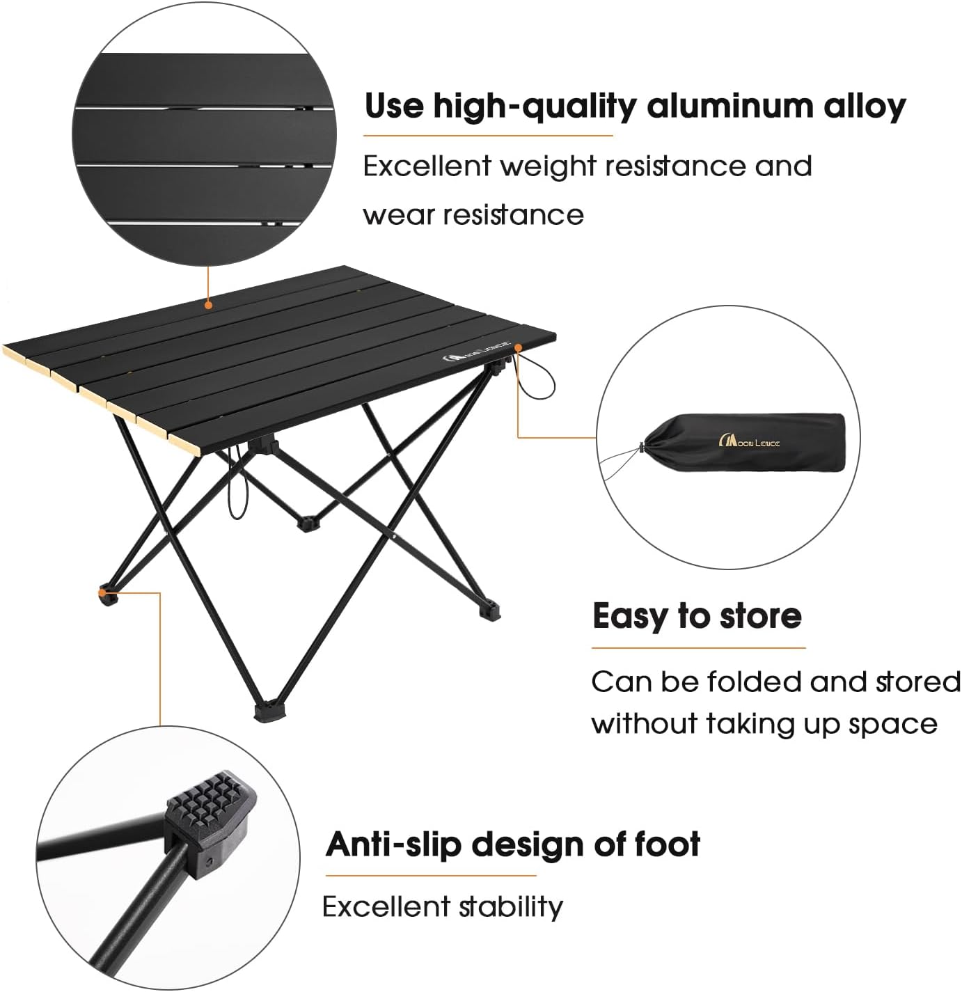 MOON LENCE Folding Outdoor Aluminum Camping Table Portable Ultralight Compact Backpacking Travel Table for Beach, Picnics, Hikin (Gold, Large)