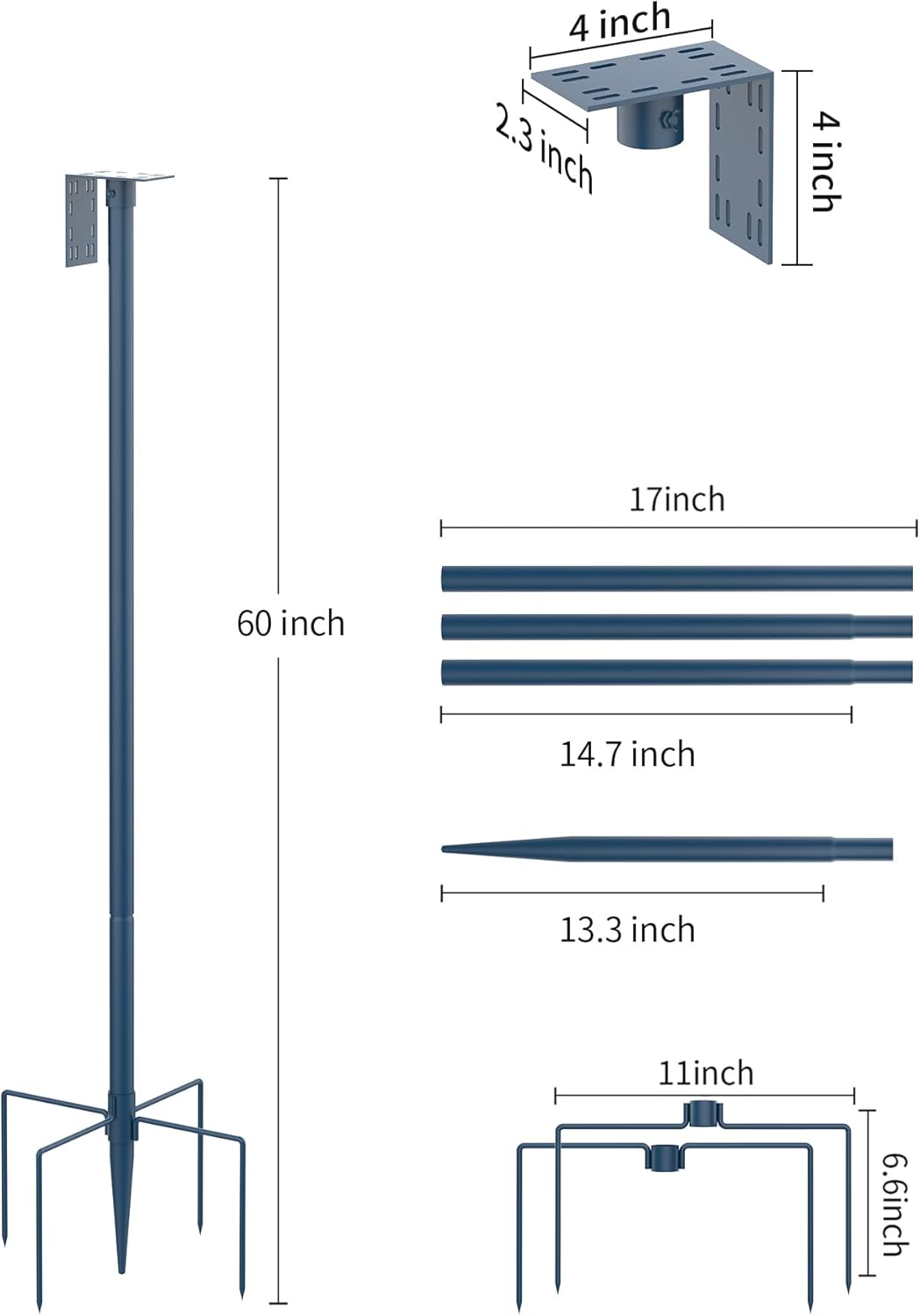 Bird Feeder Pole Stand – 60 Inch Height Feeding Station with 1-Inch Dia Heavy Duty for Hanging Feeders, Bird House Pole Mount Kit for Outdoor, Slip-Fit Connection,Blue