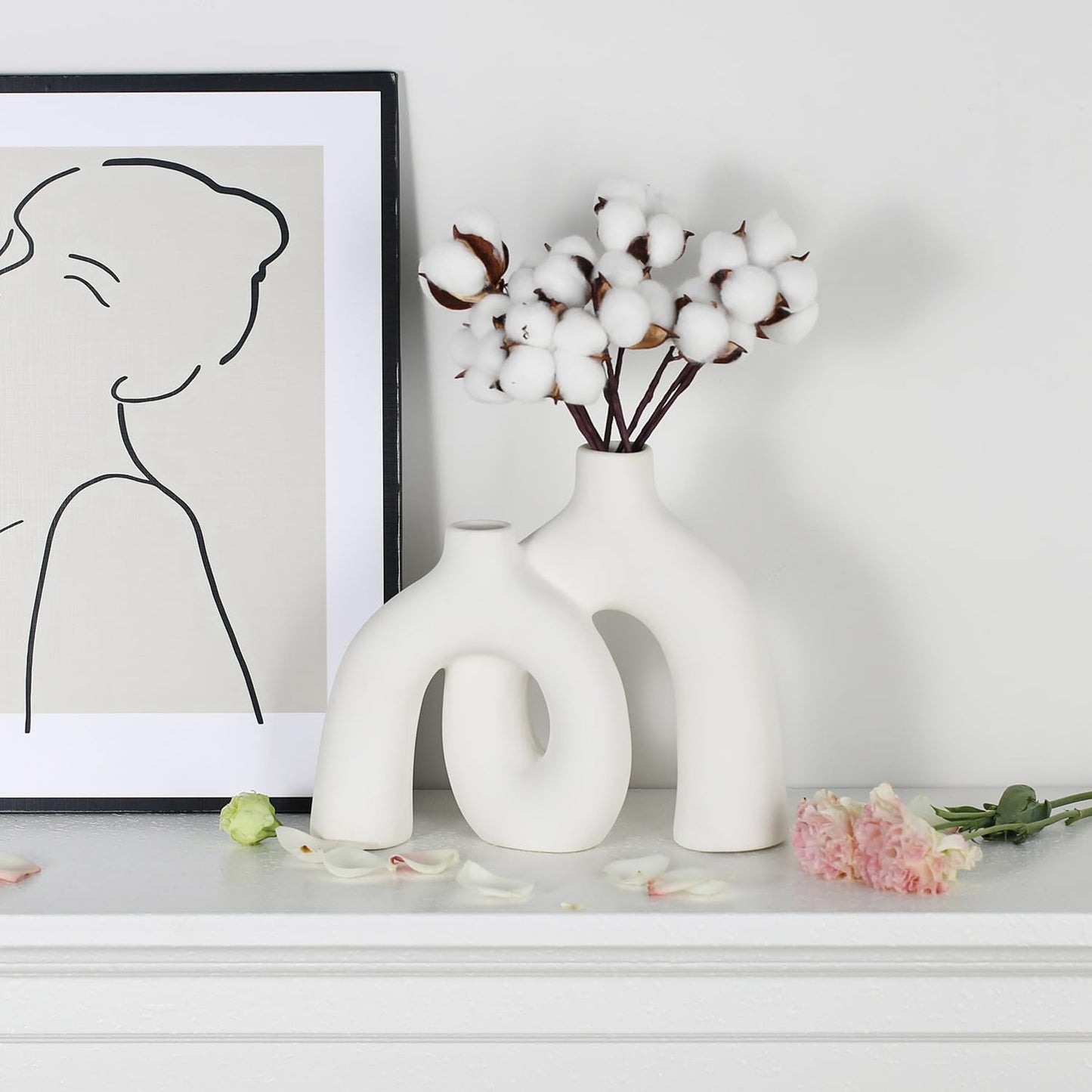 CEMABT Modern Nordic Boho Vase Set - Elegant White Matte Ceramic Home Decor for Living Room, Bookshelf, Mantel, Entryway Table & Console Décor | Shelf Decorations Gift