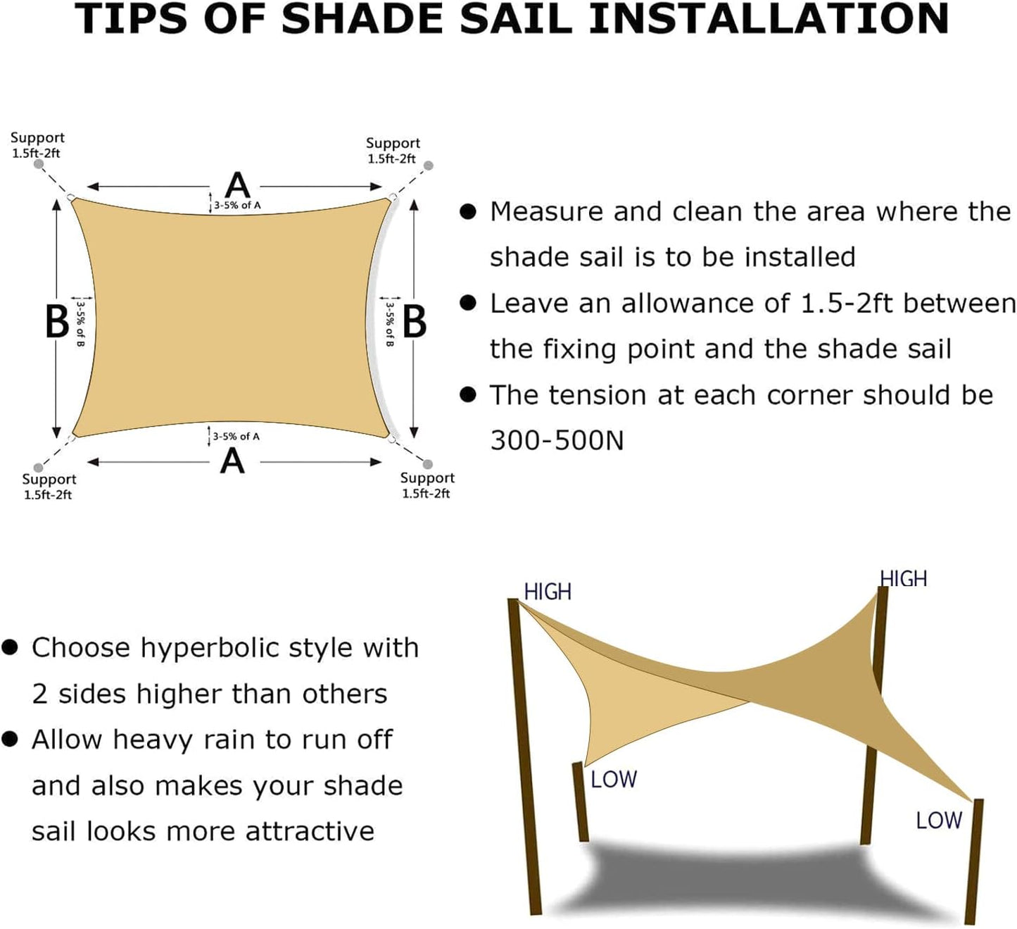 KANAGAWA 8'X12' Sand Custom Size Sun Shade Sail Rectangle UV Block Canopy Cover for Patio Backyard Lawn Garden Outdoor (Customized Available)