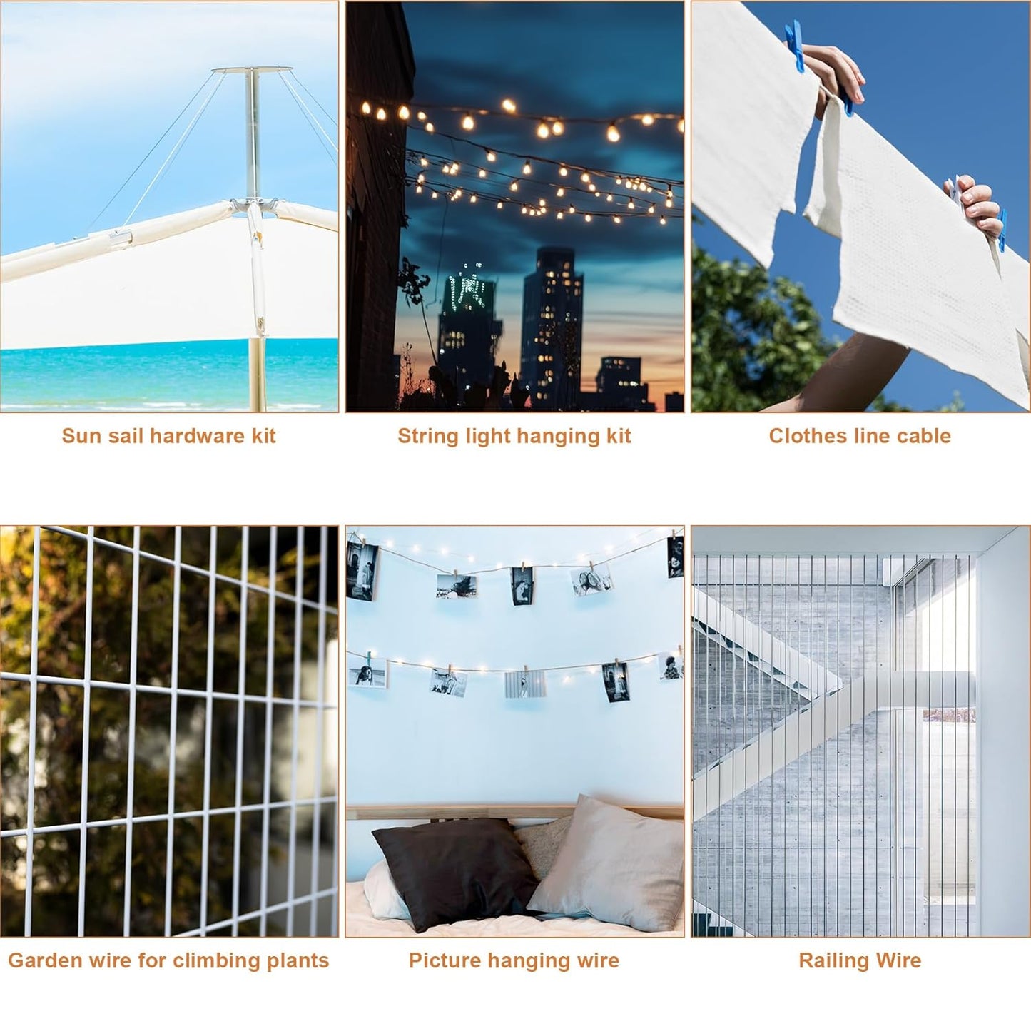 1/8" Vinyl Coated Wire Rope Kit with Work Gloves, 300FT Stainless Steel String Light Hanging Kit with Turnbuckle,7x7 Strand 920LB Strength Clothes Line Cable for Outdoor, Crafts, Garden