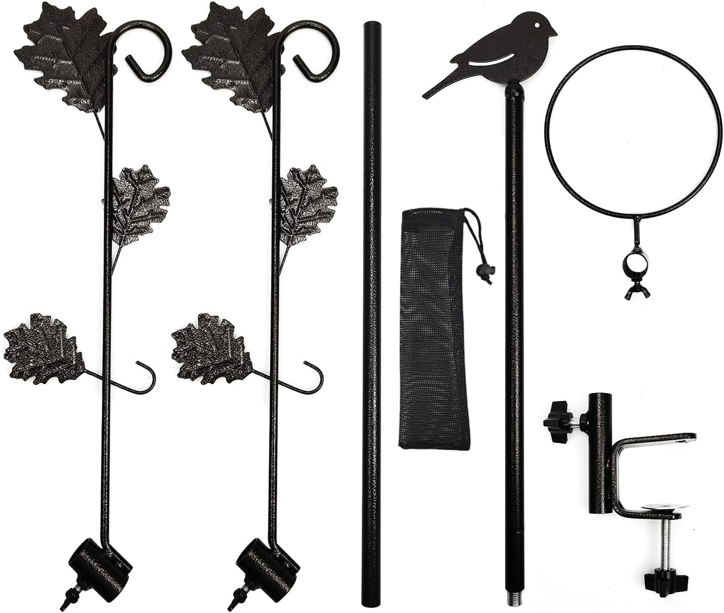 Urban Deco Deck Pole Porch Multi-Hook Bird Feeder Hooks for Deck Kit with Feeder Polyester and with 2 Adjustable Branches and Plastic Water Bowl