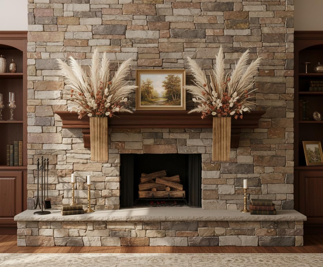 2 Pieces Wooden Wall Hanging Plant Pots Vase Contains Artificial Green Plants for Indoor Fake Plants Greenery Flowers, Modern Planters for Bathroom, Living Room, Kitchen Decor, (Wood Color)