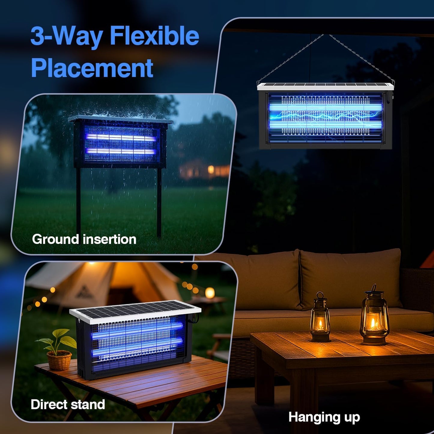 Solar Bug Zapper Outdoor, Powerful Mosquito Zapper, Electric Mosquito Killer Outdoor, Waterproof & Portable Fly Killer, Rechargeable Flying Insect Trap for Patio, Yard, Garden, Home, Camping, Black