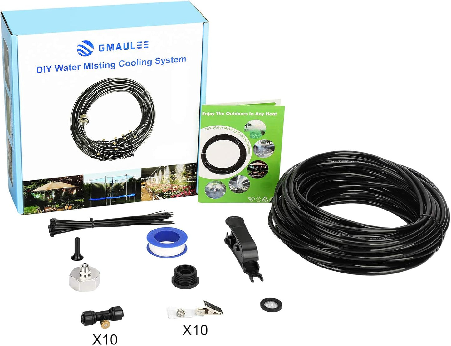 Misting Cooling System, DIY 65.6FT(20M) Misting Line +20 Brass Mist Nozzles+ a Brass Connector(3/4'') Outdoor Mister System for Patio Waterpark Garden Trampoline Greenhouse