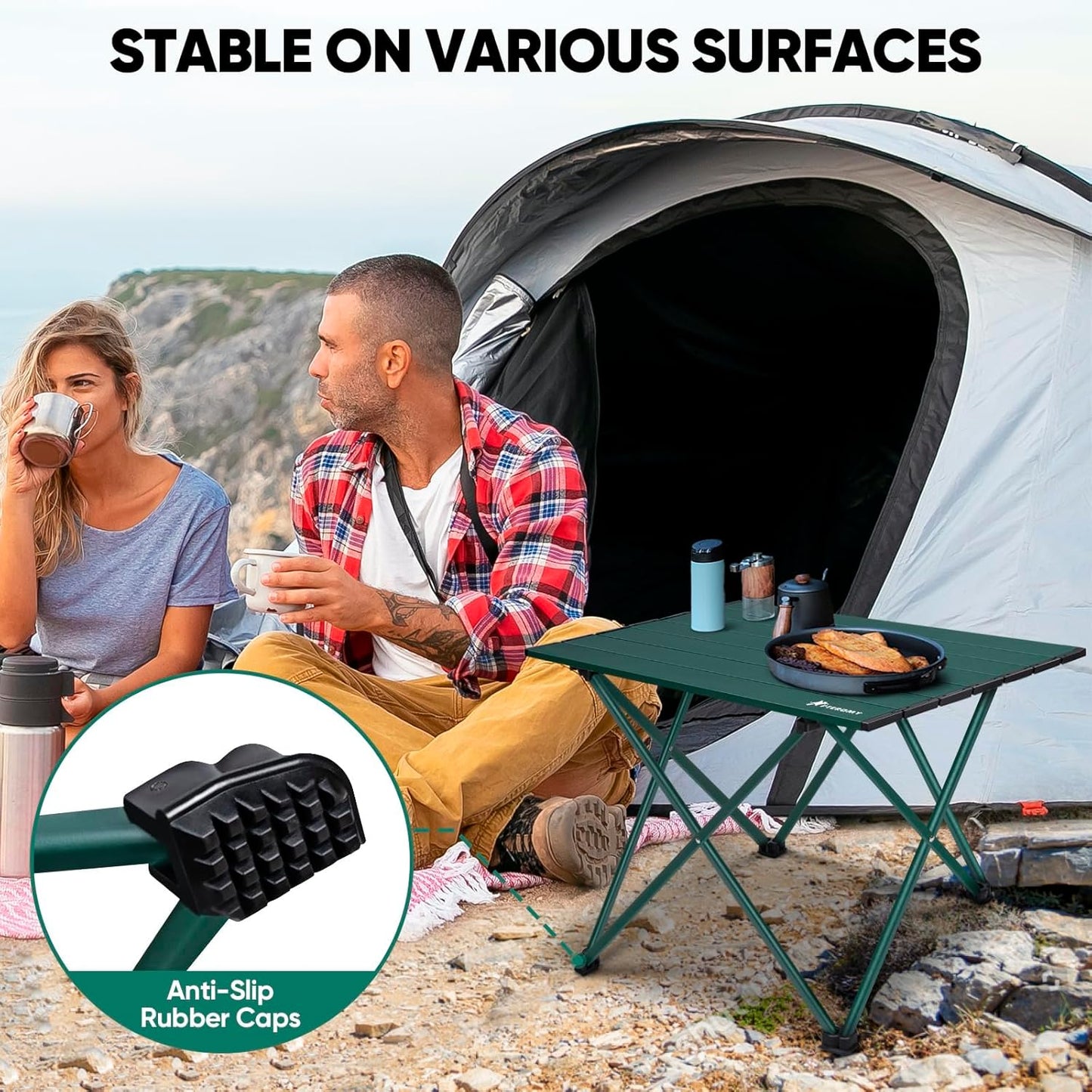 PTEROMY Small Folding Camping Table, Portable Beach Table with Ultralight Aluminum Tabletop for Travel, Outdoor, Camping, Picnics, and BBQs (Green)