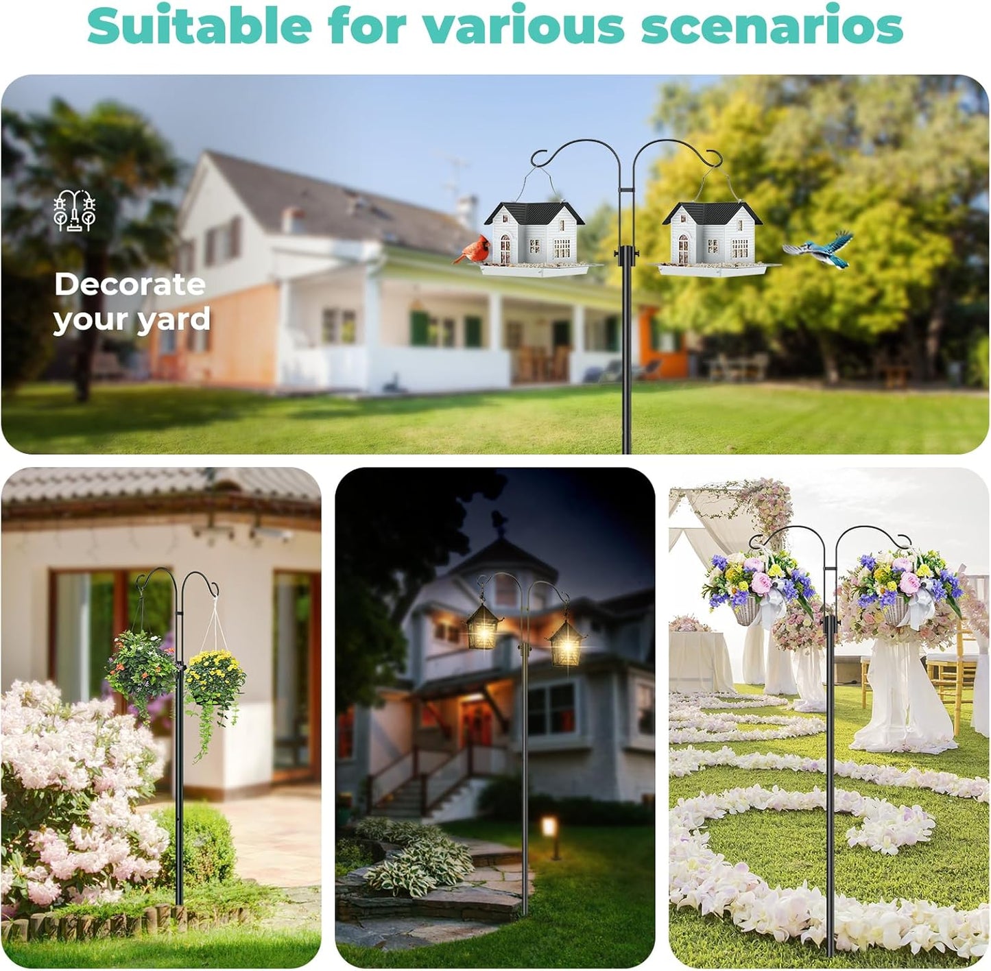 Mrcrafts Bird Feeder Hook for Outdoor, 82 Inch Hevy Duty Bird Feeder Poles, Bird Feeder Stand Station, Garden Hook for Hanging Plants, Lanterns, Hummingbird Feeders