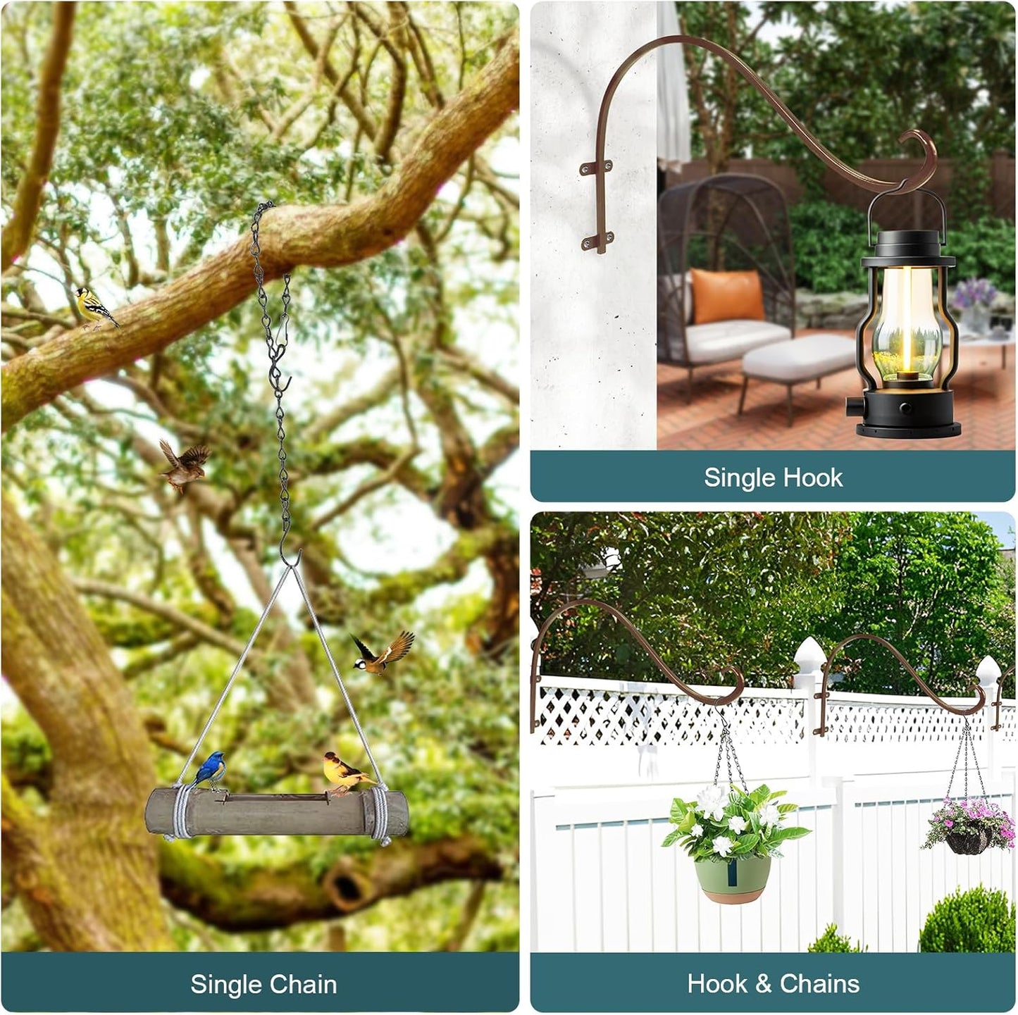 Plant Hangers Outdoor, 4 Pack 16 Inch Plant Hooks for Wall Metal Plants Hanging Bracket for Bird Feeder, Flower Baskets, Wind Chimes, Lanterns, Indoor Outdoor, Bronze