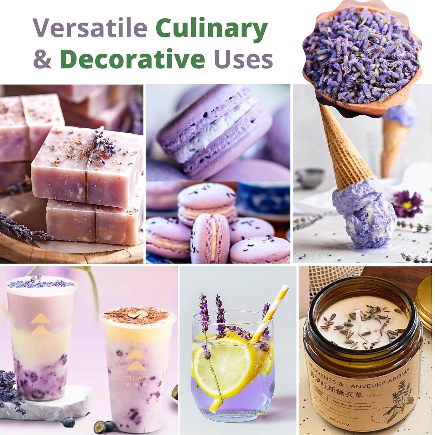 Dried Culinary Lavender – 100% Natural Food Grade Lavender Buds Herbs Tea, 3.53oz (100g), Edible Lavenders Flowers for Drinks, Baking, Cooking, Tea, Bath Soak, DIY Skincare & Crafts