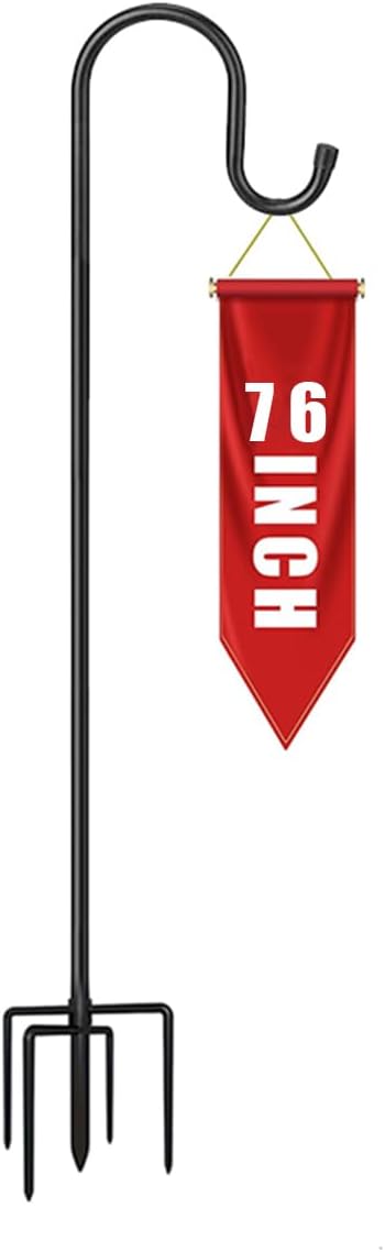 CMASTER Shepherd Hook for Outdoor, 1 Pack 76 Inch Bird Feeder Pole with 5 Prong Base Heavy Duty Adjustable Garden Hook for Hanging Plant, Hummingbird Feeder, Lantern(76 Inch)