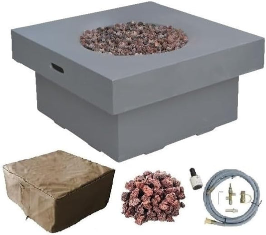 AMS Fireplace | Modeno | Branford | Firepit Table | Cover and Lava Rocks Included | (Fuel: Natural Gas - Light Gray)