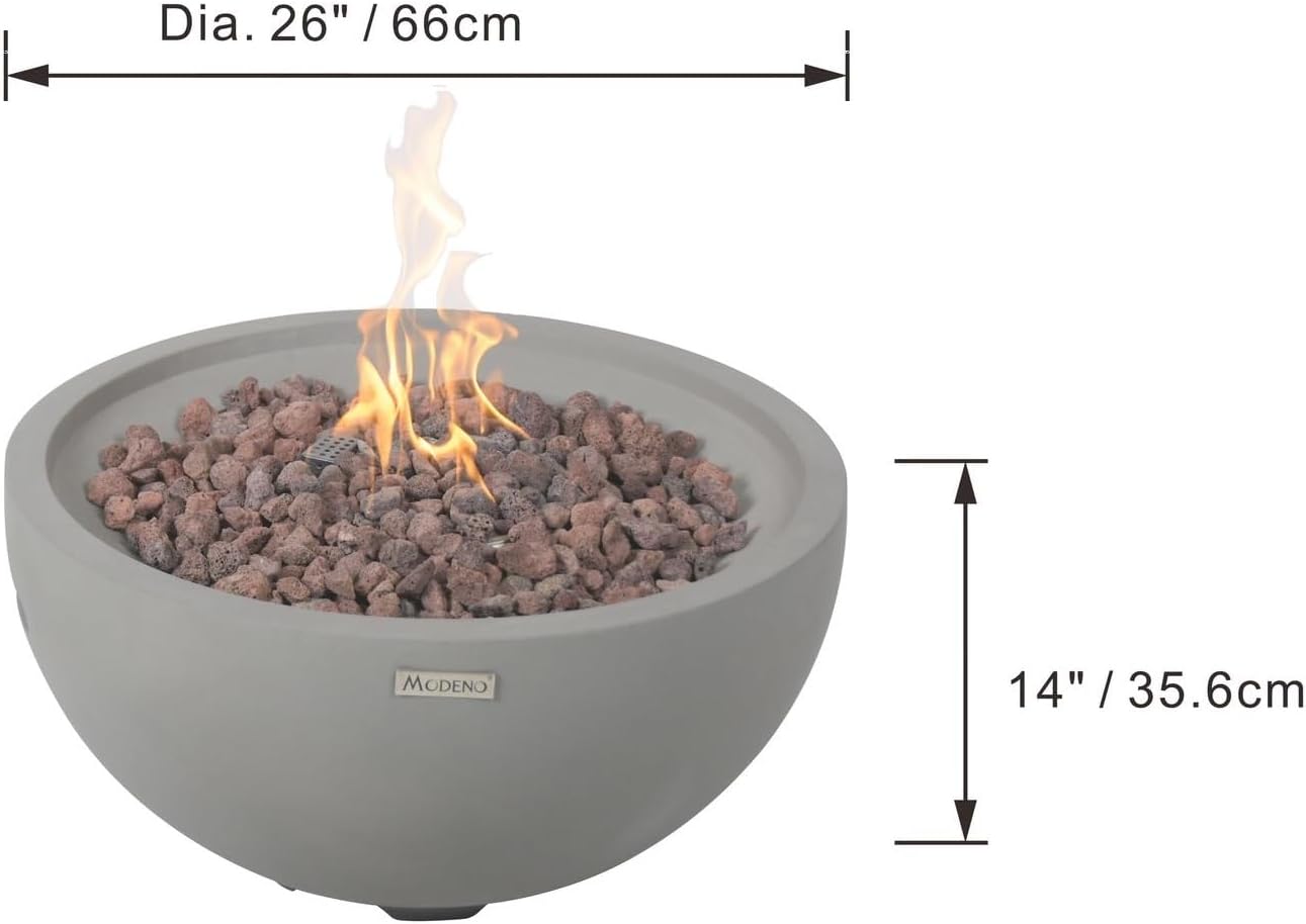 AMS Fireplace | Modeno Nantucket Package | Light Gray Natural Gas Fire Pit Table for Outside Patio Bundle with SS Burner Lid | Free Ice Bucket
