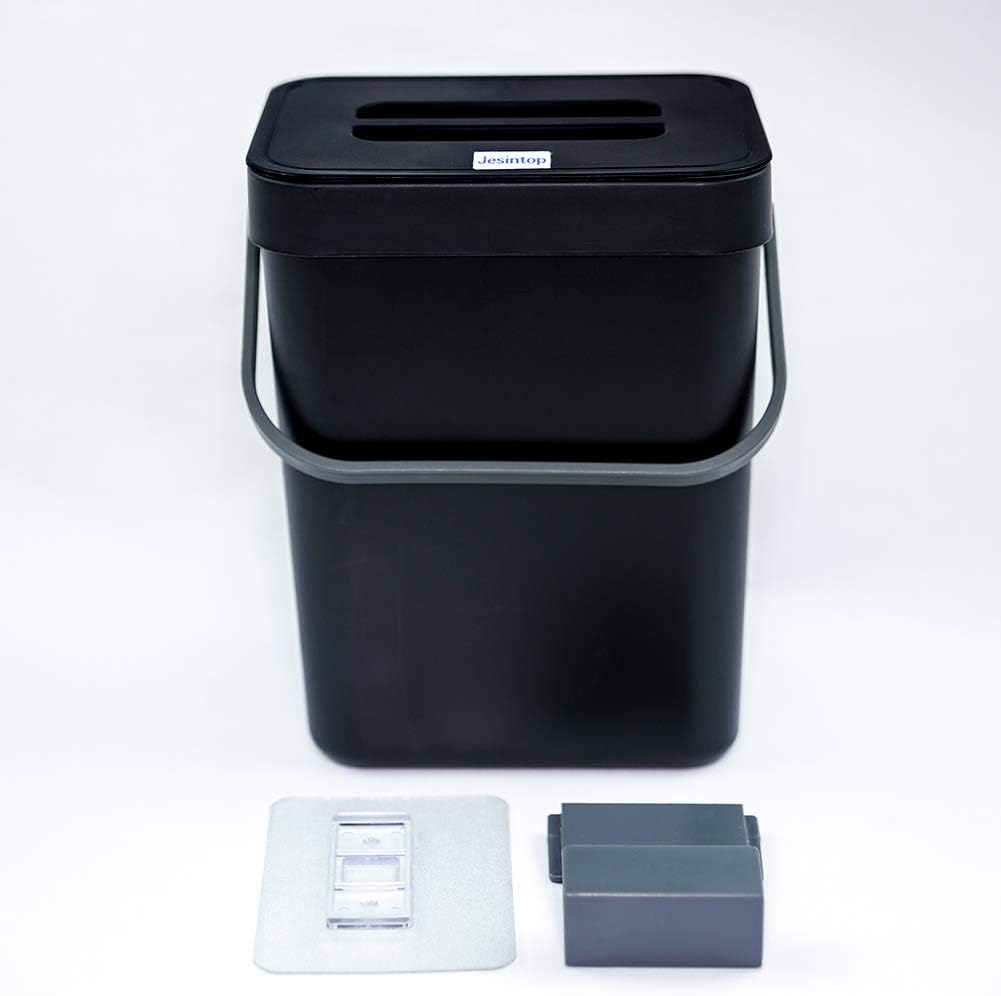 Compost Bin for Kitchen Countertop Under Sink,Bathroom Hanging Small Trash Can with Lid,Mountable Food Waste Bucket,1.3 Gal/5 L Series,Black