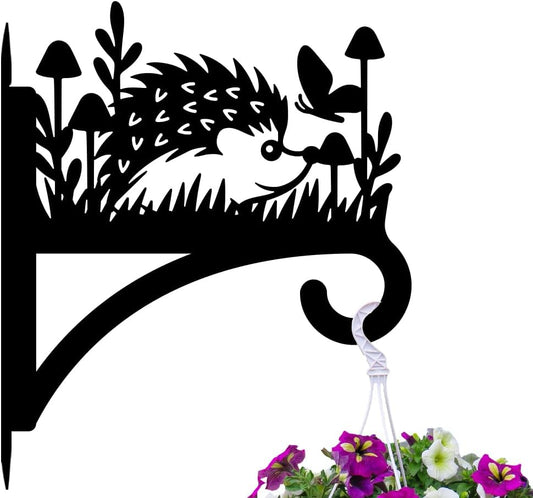 peacoblue Iron Plant Hangers Hooks for Outdoor Indoor Hanging Plants Flower Fern Pots Lantern Bird Feeder Wind Chimes, 12”x14” Weather Resistant Metal Wall Holder for Porch Garden Farmhouse(Hedgehog)