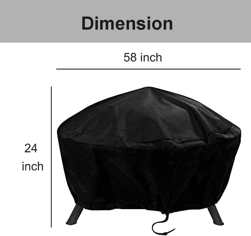 Round Fire Pit Cover, 58 Inches Diameter, 58 x 24 inch Waterproof Firepit Covers, for Patio Fire Pit, Full Coverage Dustproof Anti UV Outdoor Fire Pit Cover