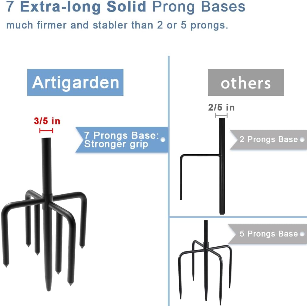 60 inch Outdoor Shepherd Hook with Upgraded 7 Prong Base (1 Pack), Adjustable Heavy Duty Garden Hanging Stake for Bird Feeder Solar Light Plant Hanger Wedding Decor, Matte Black