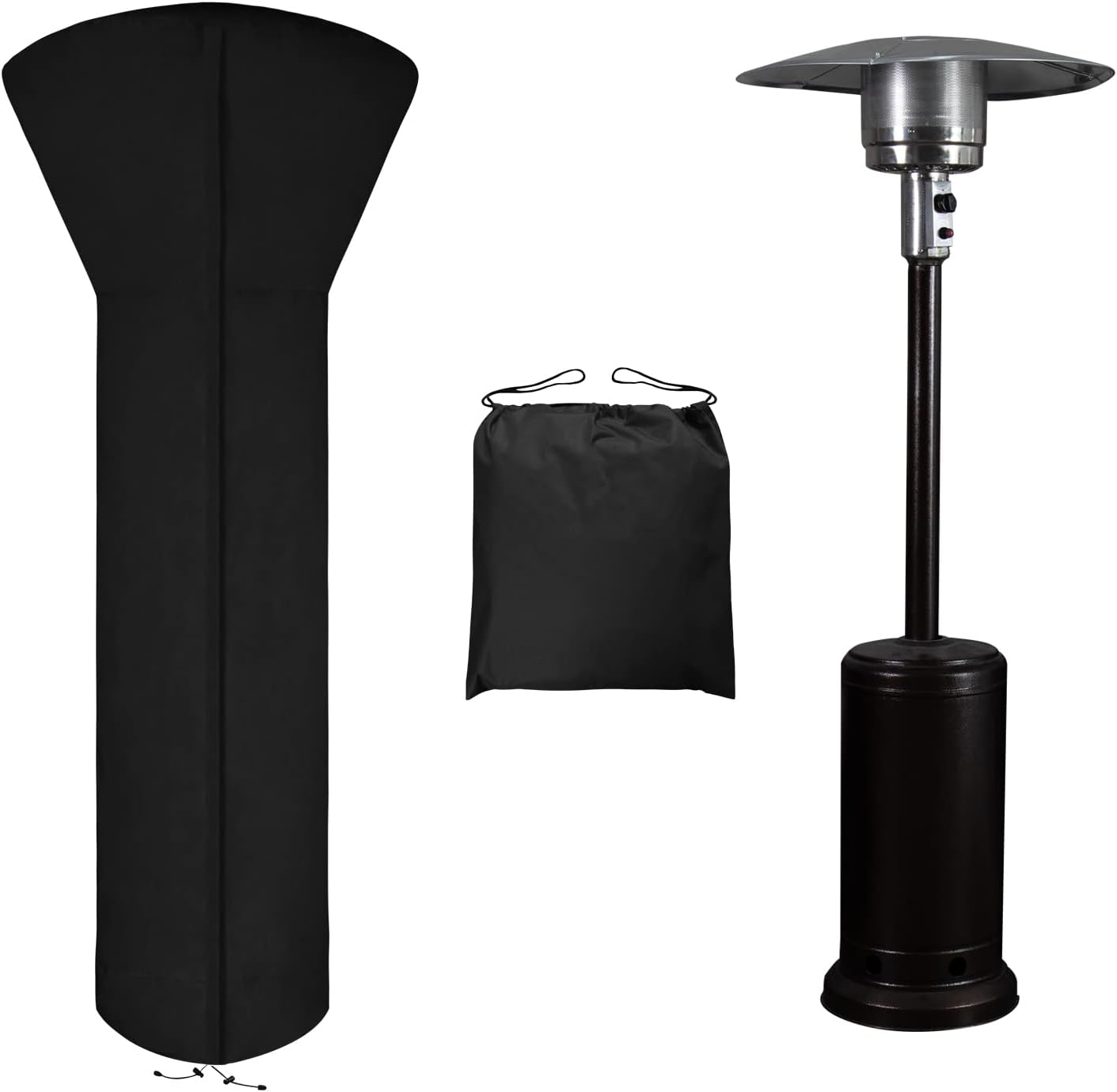 Easy-Going Patio Heater Cover with Zipper and Storage Bag, Waterproof Outdoor Heater Cover Dustproof, UV-Resisant, Wind-Resistant (89" H x 33" D x 19" B, Black)