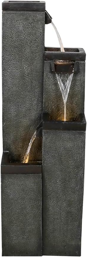 Modern Floor-Standing Water Fountain 39.3” High, Indoor Outdoor Water Fountain with Lights for Home, Garden, Patio Decor