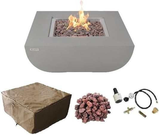AMS Fireplace | Modeno | Westport | Firepit Table | Cover and Lava Rocks Included | (Fuel: Liquid Propane - Light Gray)