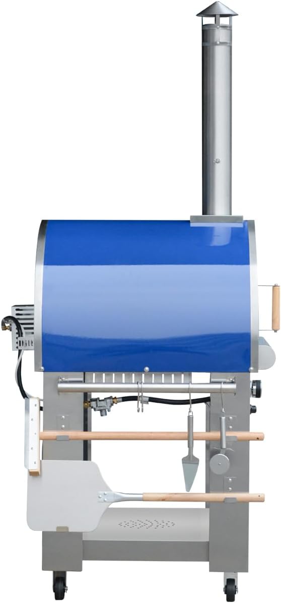 32.5 inch Propane Gas and Wood Fired Pizza Oven with Waterproof Cover, Large Stainless Steel Pizza Oven for Outdoor, Backyard and Party (Blue)