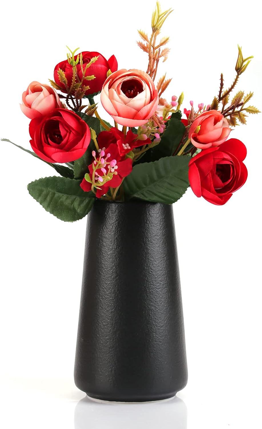 Simple Vase for Flowers Plants, Matte Vases for Modern Table Shelf Home Decor Wedding Boho Decor, 6" H Frosted Elegant Ceramic Vase for Pampas Grass Fluffy Stem Bouquet Lavender Flowers (Black, 4)