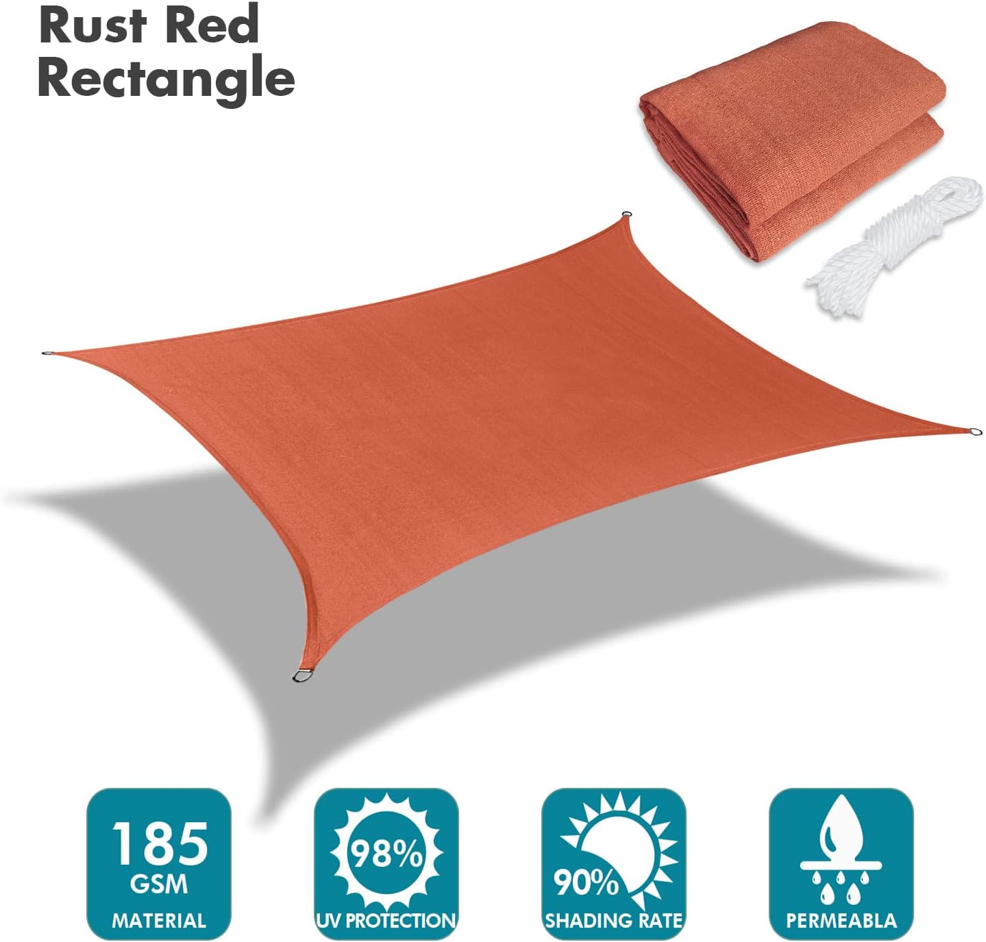 KANAGAWA 8'X9' Rust Red Custom Size Sun Shade Sail Rectangle UV Block Canopy Cover for Patio Backyard Lawn Garden Outdoor (Customized Available)