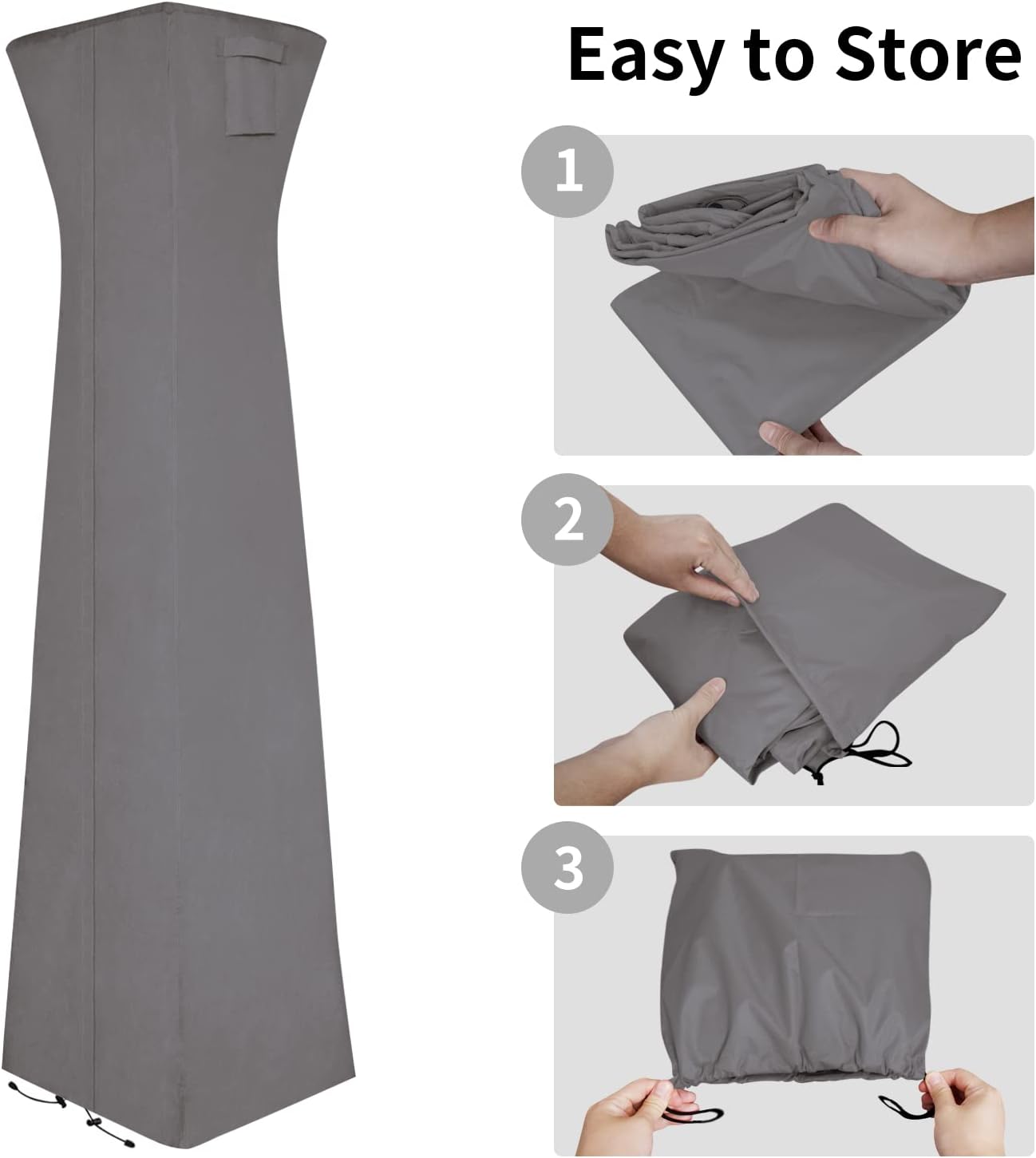 Easy-Going Pyramid Torch Patio Heater Cover with Zipper and Storage Bag, Waterproof Outdoor Heater Cover Dustproof, UV-Resisant, Wind-Resistant (90" H x 23" L x 23" W, Grey)
