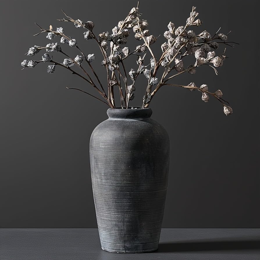 Decorative Ceramic Rustic vase,Tall vase for Minimalist Decoration,11" Large Vintage Vase for Home Decor,Centerpiece,Living Room,Enterway,Bronze