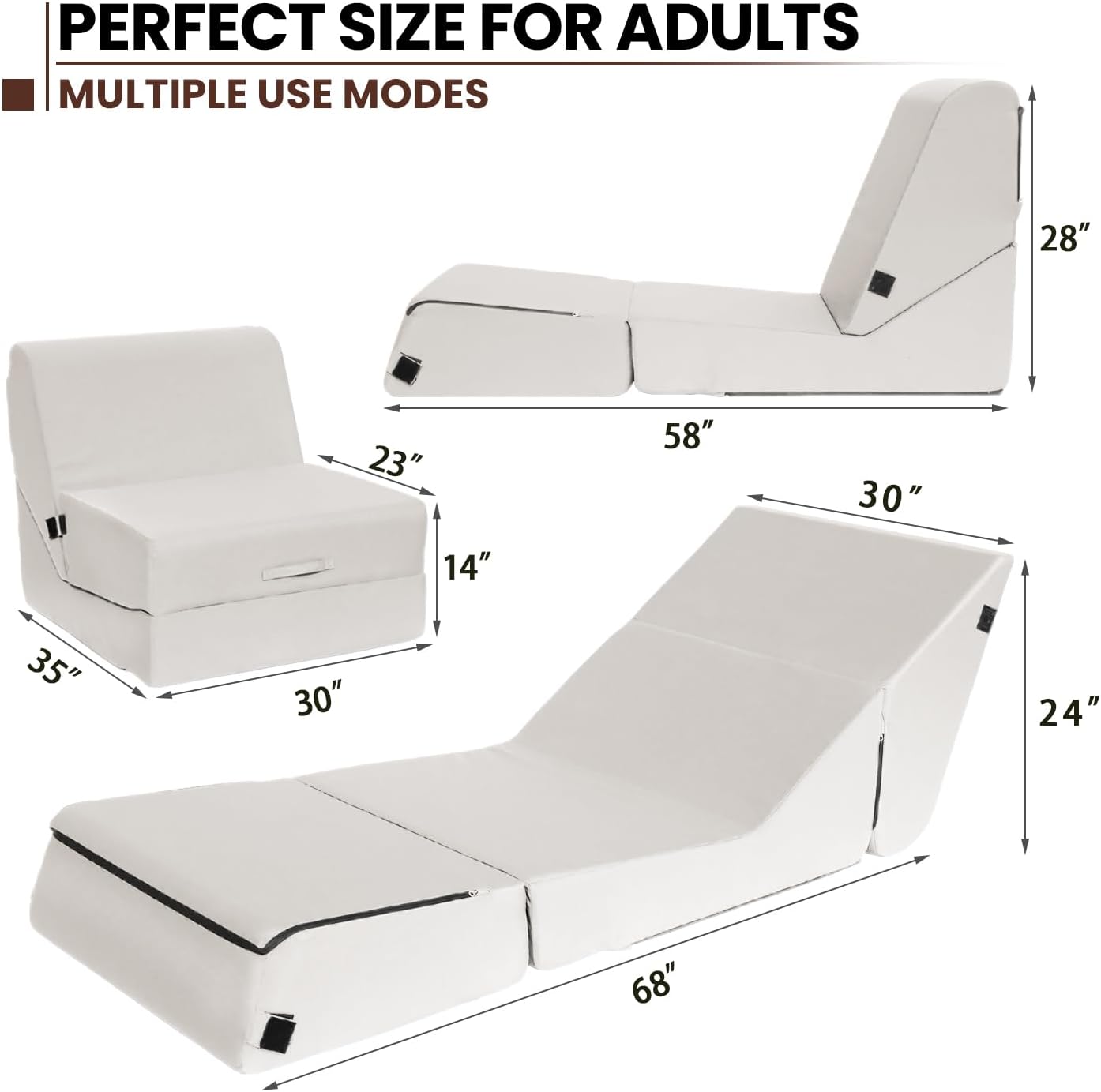 jela Outdoor Chaise Lounge, Waterproof Folding Sofa Bed Lounge Chair, UV Resistant Folding Lounge Chair with Machine Washable Cover, Soft Foam Patio Sofa Chairs Pool Lounge Chaise Chairs (Sand)