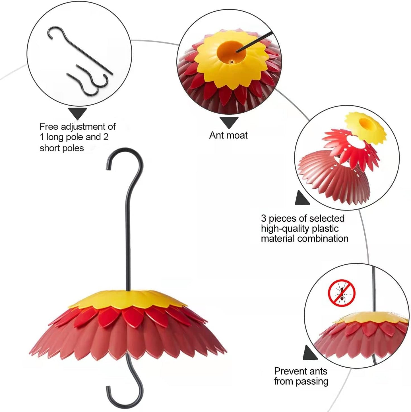 Bird Feeder Rain Guard Cover Dome Skaithee 8" Bird Feeder Baffle for Outside Hummingbird Shade Umbrella with Ant Guard Shepherd Hook, Red Color Attracts Birds & Anti Sun/Rain/Snow (2 Pcs)