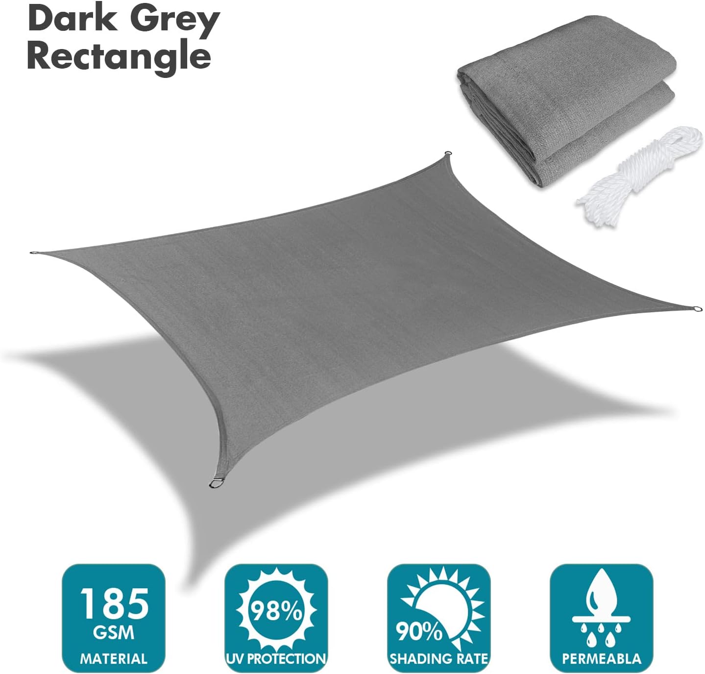 KANAGAWA 7'X10' Dark Gray Custom Size Sun Shade Sail Rectangle UV Block Canopy Cover for Patio Backyard Lawn Garden Outdoor (Customized Available)
