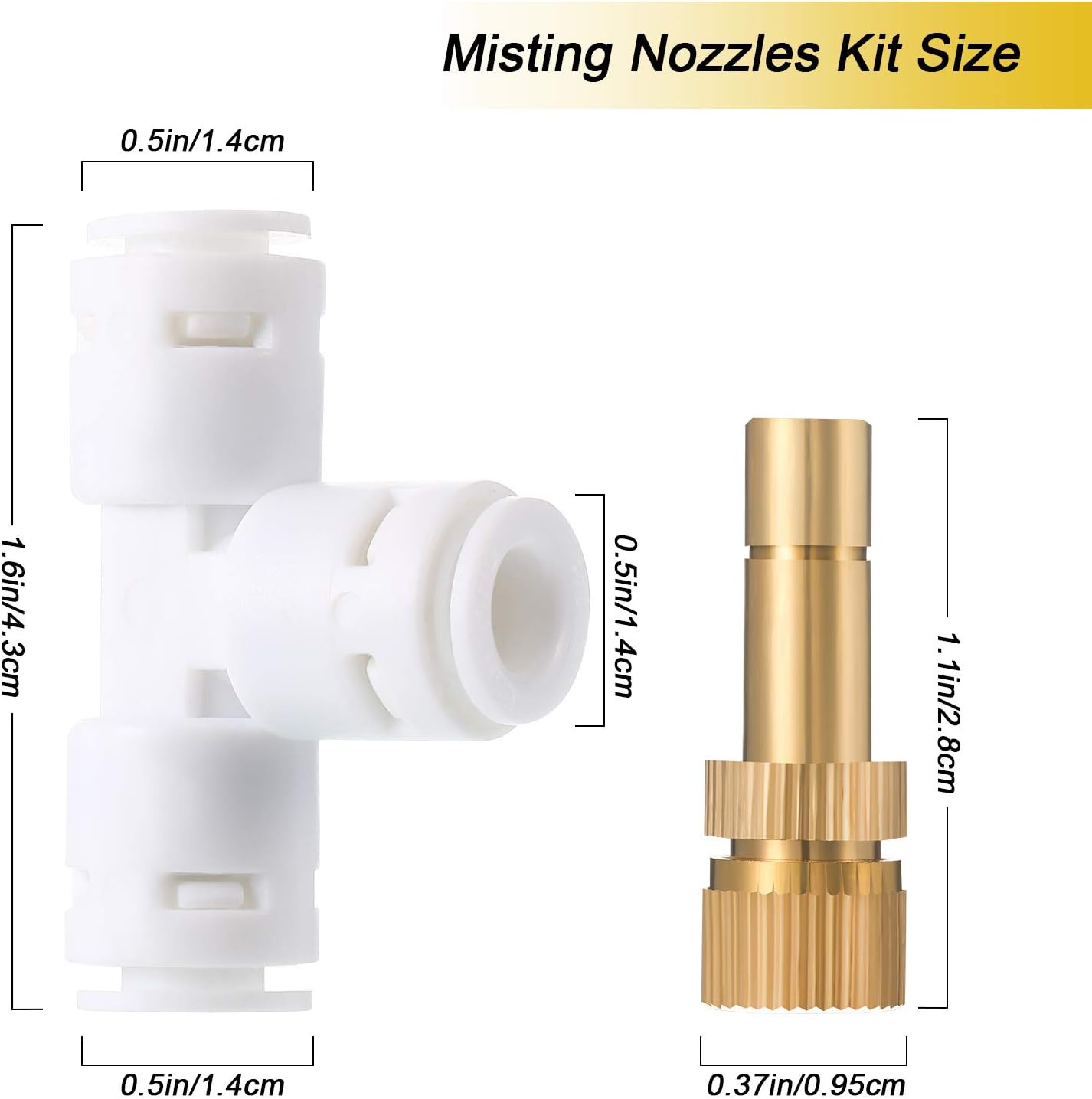 Honoson 32 Pieces Brass Misting Nozzles Kit with 0.03 cm Orifice Thread Gold Nozzles for Patio Misting System Outdoor Cooling System Garden Water Mister