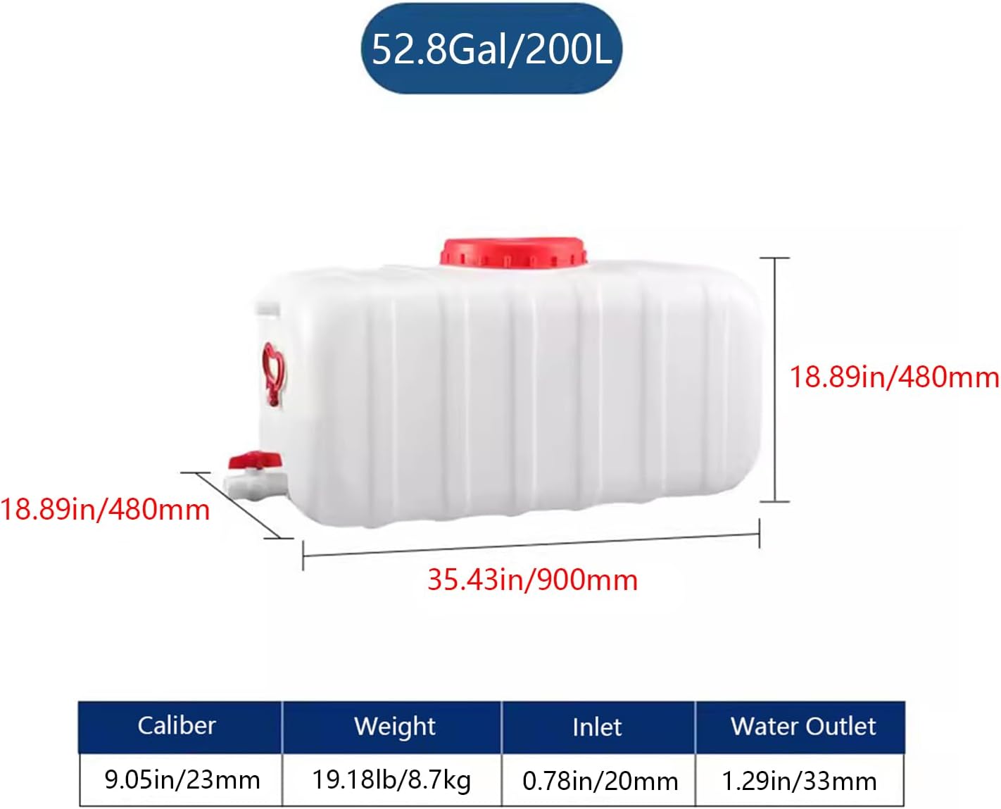 Plastic Water Storage Carrier with Tap 25L/35L/50L/80L/110L/200L Water Tank Dispenser Emergency Water Container for Camping Caravan Hiking Outdoor(Size:52.8Gal/200L)