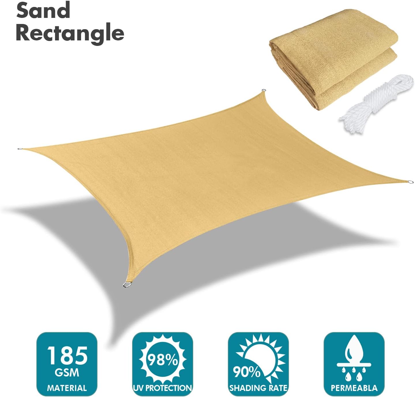KANAGAWA 7'X8' Sand Custom Size Sun Shade Sail Rectangle UV Block Canopy Cover for Patio Backyard Lawn Garden Outdoor (Customized Available)