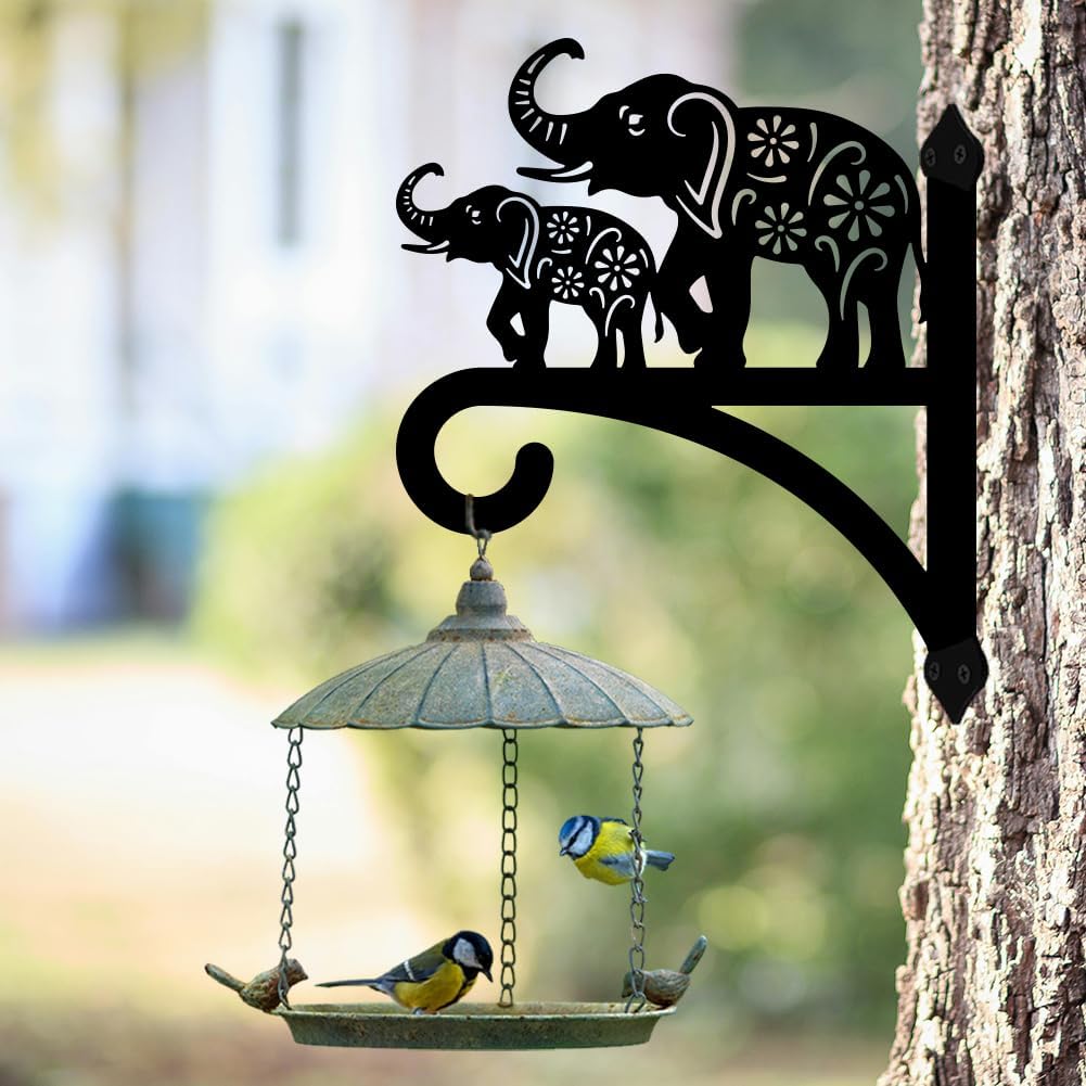 peacoblue Iron Plant Hangers Holder for Outdoor Indoor Hanging Plants Flower Fern Pots Lantern Bird Feeder Wind Chimes, 12”x14” Weather Resistant Metal Wall Hooks for Porch Garden Farmhouse(Elephant)