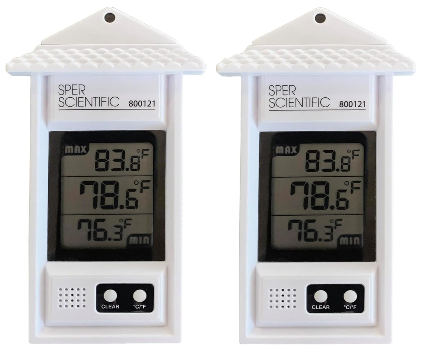 Sper Scientific Compact Digital Min/Max Thermometer 800121 - Wide Range Temperature Logger with Clear LCD Display - Ideal for Laboratories, Food Storage, HVAC & Greenhouses - 2 pc