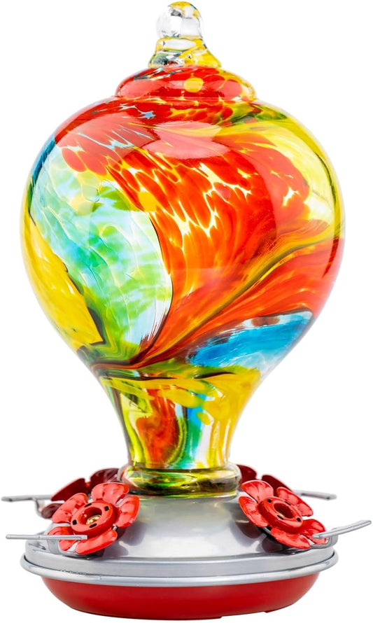 Muse Garden 32OZ Hummingbird Feeders Hanging, Blown Glass Hummingbird Feeder, Garden Backyard Decor, Carnival