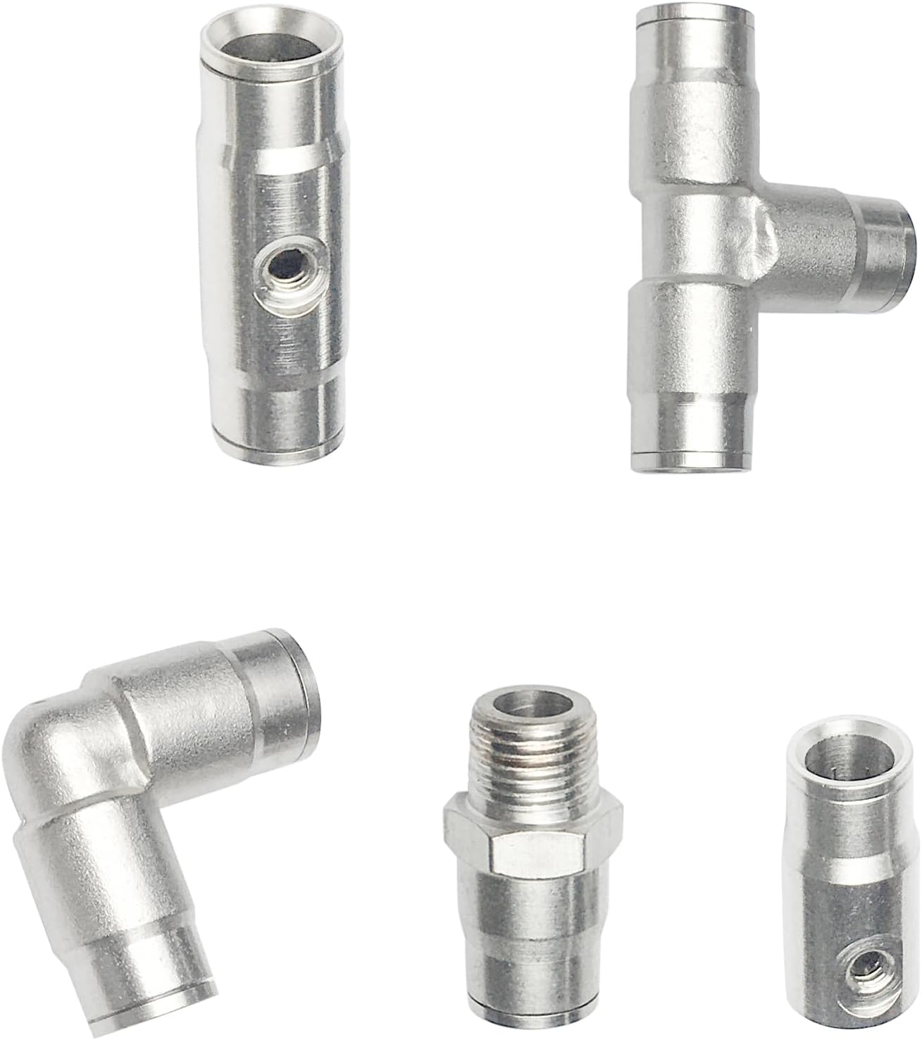 3/8" Brass Slip Connectors Kit for High Pressure Misting System – 5-Piece Brass Misting Nozzle Connectors (Straight, Elbow, Tee, 1/4" Male Lock, End) – 1500 psi