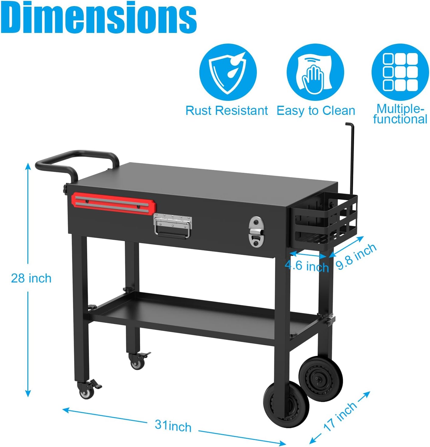 LS'BABQ Portable Outdoor Grill Table, Folding Stand for Blackstone 17"/22" Griddle, Camping BBQ Prep Cart for Ninja Grill, Large Space with Wheels