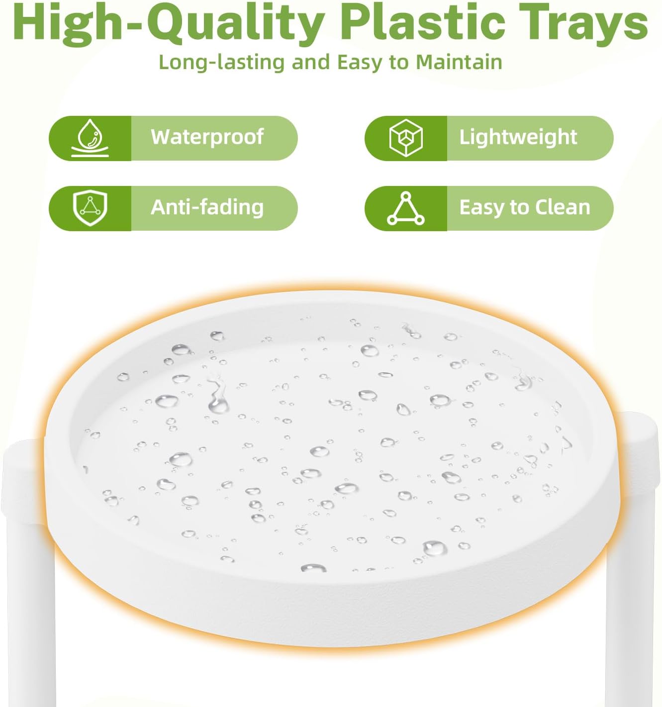 iDavosic.ly 3 Tier Folding Plant Stand Indoor Outdoor with Plastic Tray, Tiered Corner Flower Holder Shelf, Metal Orchid Display Rack for Patio Porch Living Room Garden Balcony, White