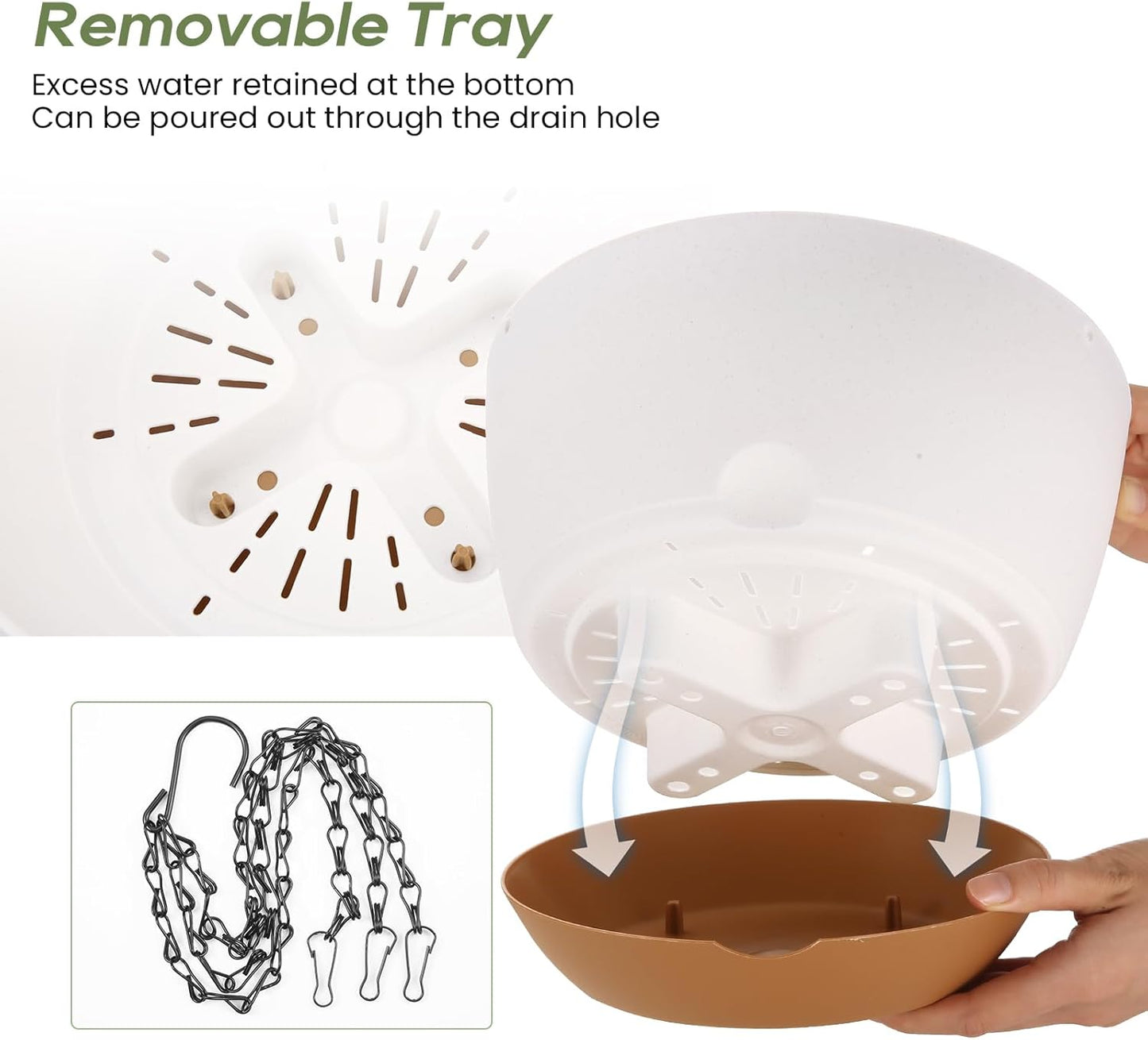 10 Inch Hanging Planter, 2 Pack Hanging Plastic Plant Self Watering Pot with Drainage Holes and Saucers, Hanging Baskets Flower Pots for Indoor Outdoor Garden Plants and Flowers-White