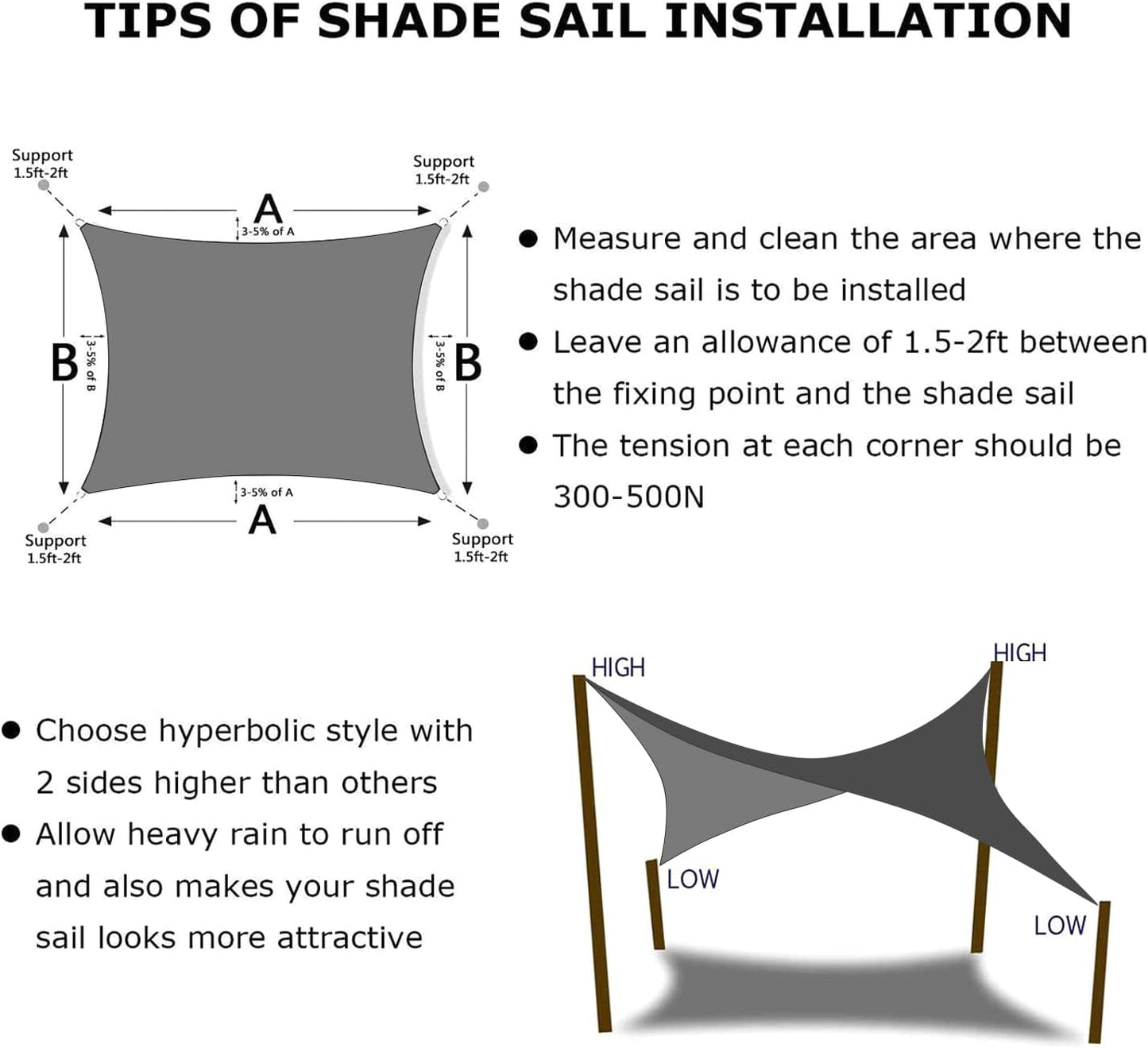 KANAGAWA 6'X8' Dark Gray Custom Size Sun Shade Sail Rectangle UV Block Canopy Cover for Patio Backyard Lawn Garden Outdoor (Customized Available)