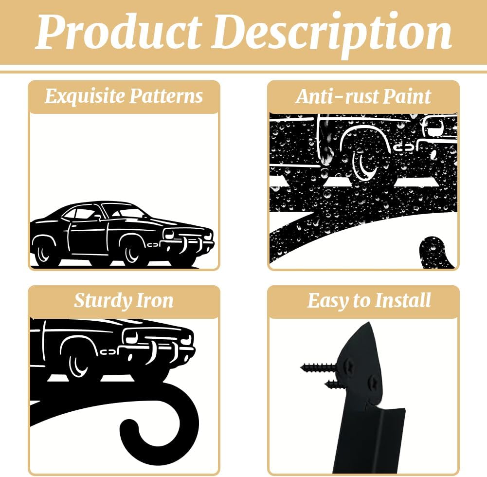 peacoblue Iron Plant Hangers Hooks for Outdoor Indoor Hanging Plants Flower Fern Pots Lantern Bird Feeder,11.8"x13.6" Weather Resistant Metal Wall Holder for Porch Garden Farmhouse(Retro Car)