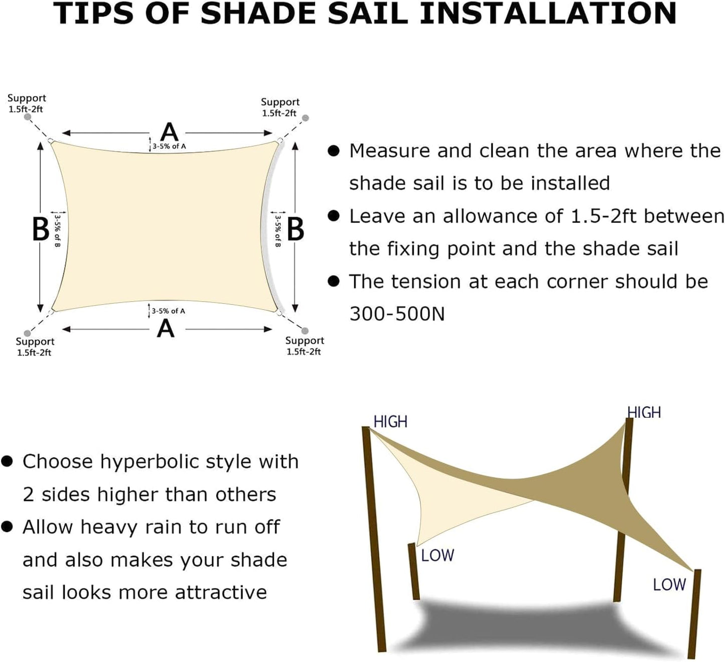 KANAGAWA 7'X12' Cream Custom Size Sun Shade Sail Rectangle UV Block Canopy Cover for Patio Backyard Lawn Garden Outdoor (Customized Available)