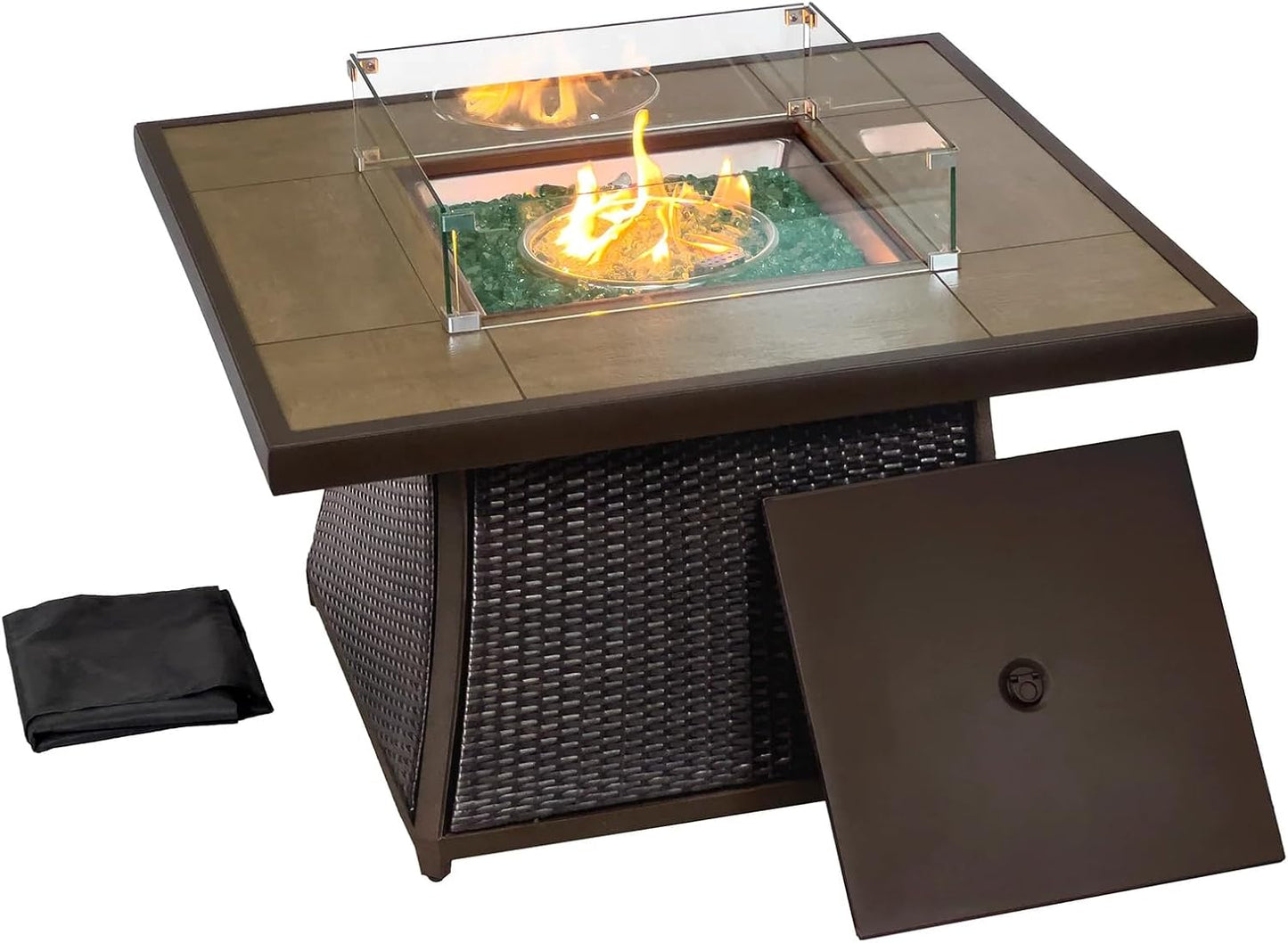 42" Outdoor Fire Pit Table for Patio, Propane Fire Pit Coffee Table with Square Base Patio Heater, CSA Certified, 50,000 BTU Stainless Steel Burner