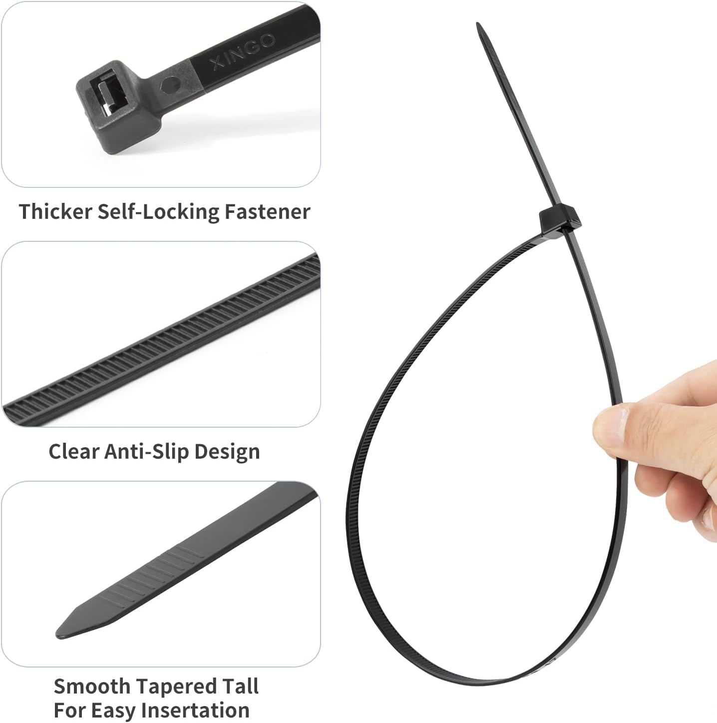 XINGO 16 Inch Black Large Zip Ties Heavy Duty 500 Pack, 200 LBS Ultra Strong Plastic Wire Ties, Large Cable Ties Extra Long Tie Wraps, Indoor and Outdoor UV Resistant