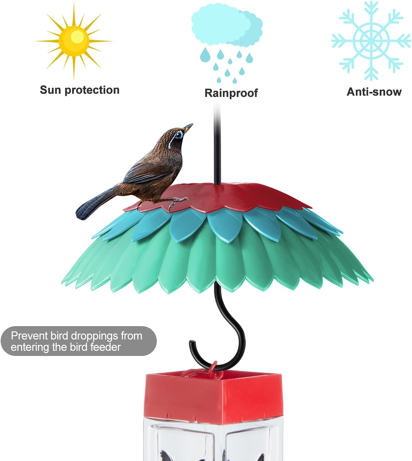 8" Nectar Defender for Hummingbird Feeder with Ant Guard, Skaithee Bird Feeder Baffle with Ant Moat & Rain Guard & Shepherd Hooks, Bright Colors Attract More Humming & Wild Birds (Green 8 inches)