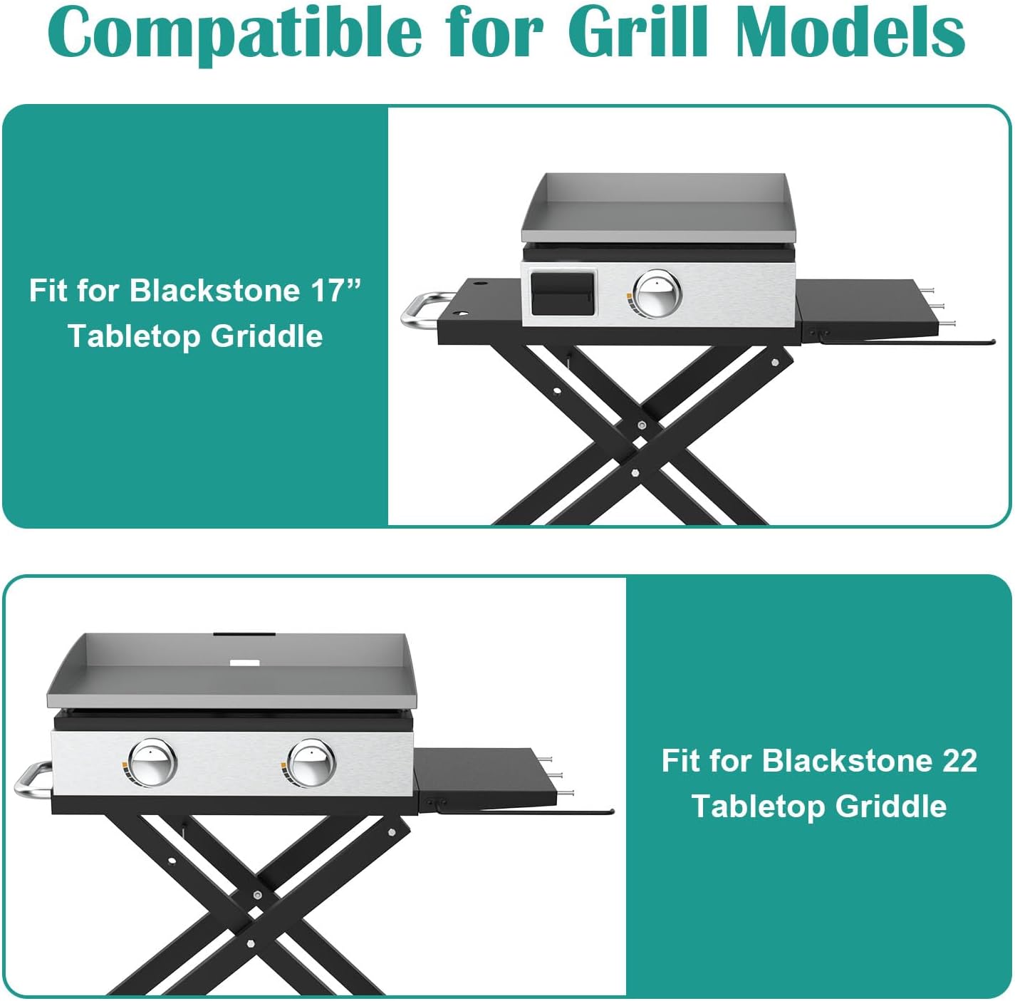 Foldable Grill Cart and Cover for Blackstone 17" and 22" Table Top Griddles, Grill Stand for Blackstone 17inch & 22inch TableTop Griddle, Camping and Outdoor Cooking.