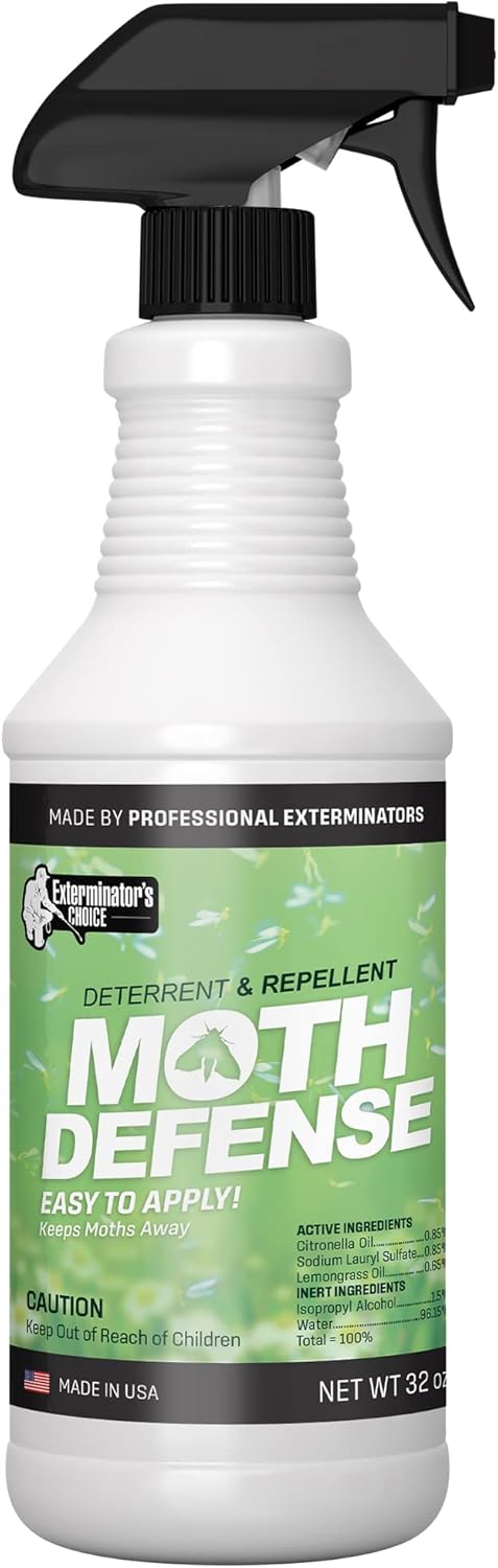 Exterminators Choice Moth Defense Spray - 32 fl oz - Natural Lemongrass & Citronella - Moth Spray - Safe Around Kids & Pets